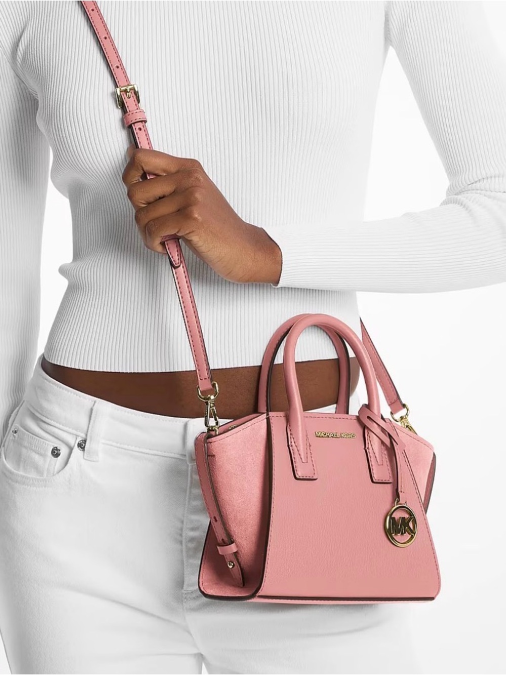 Michael Kors XS Avril Small Satchel Crossbody Handbag in Light Pink NWT